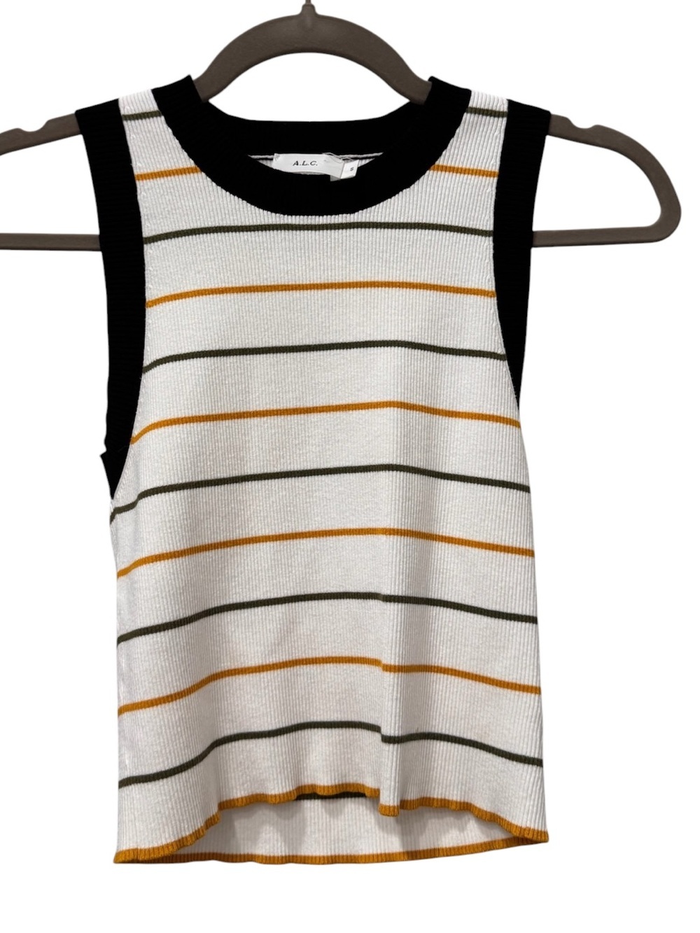 A.L.C. Rita Striped Rib Knit White Olive Mustard Crop Tank Top Size Small - Picture 2 of 8